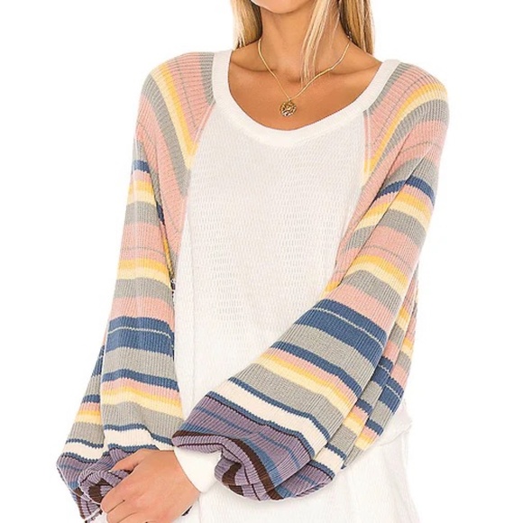 NWT Free People Rainbow Dreams Thermal Top with Balloon Sleeves | Size Medium - Picture 1 of 12